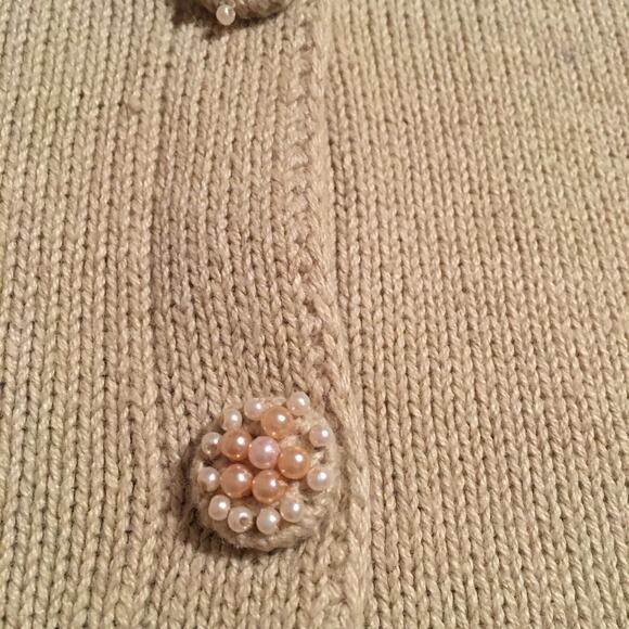 Storybook Knits M Floral beaded cardigan Embroidered cream fancy buttons - Picture 5 of 16